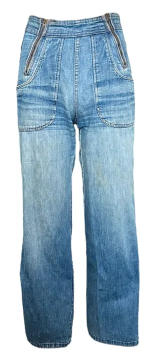 1970s Big Yank Double Zipper Well Faded Bell Bottom Jeans