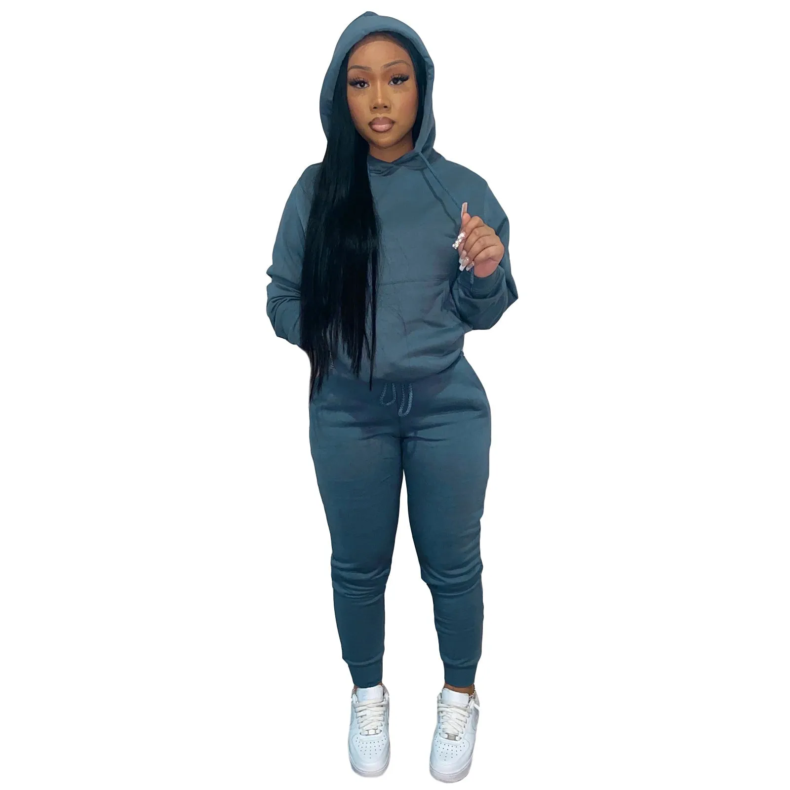 2 Piece Cotton Two Piece Pants Set Women Fall Winter Two Pieces Jogger Tracksuit Set Women Sweatshirt Set