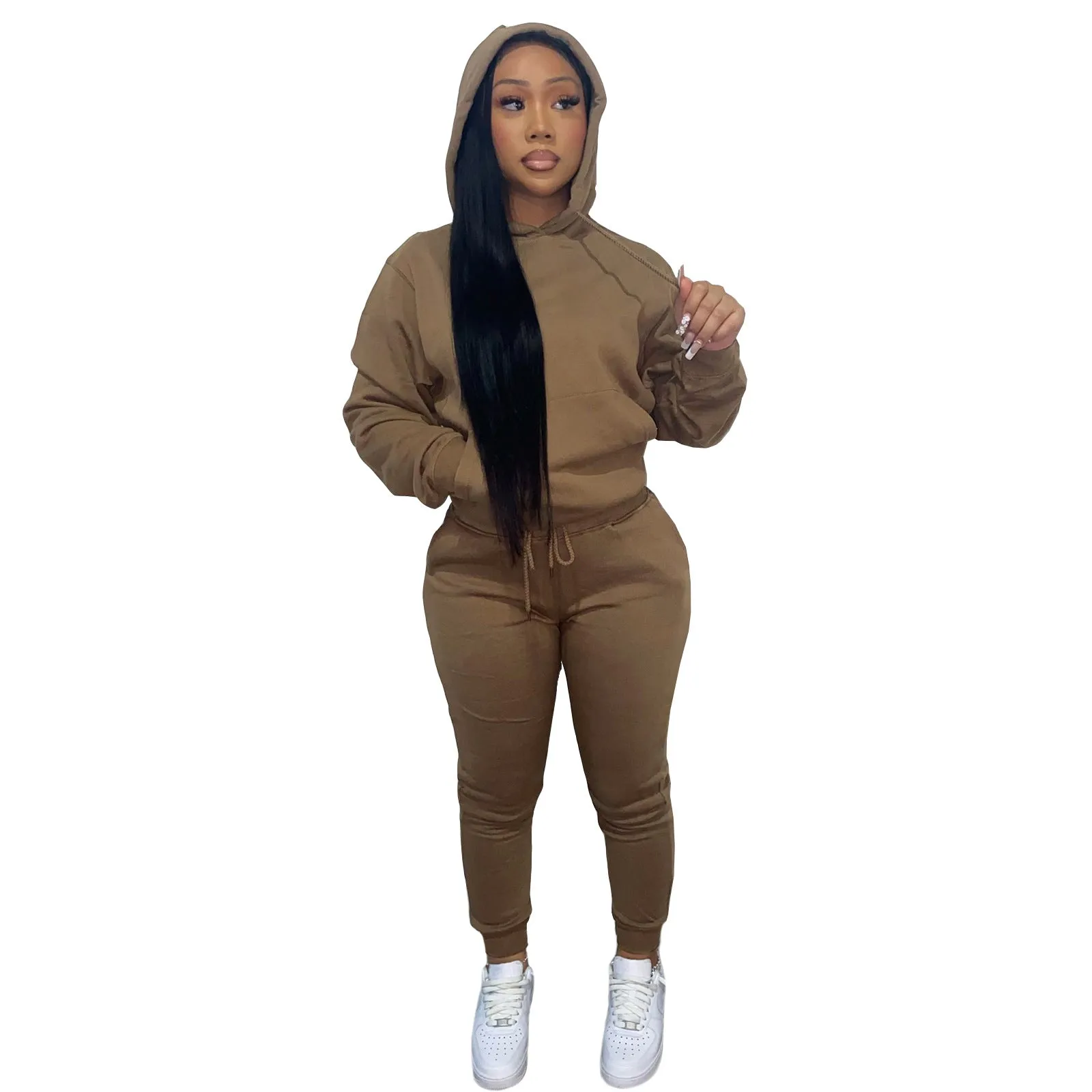 2 Piece Cotton Two Piece Pants Set Women Fall Winter Two Pieces Jogger Tracksuit Set Women Sweatshirt Set