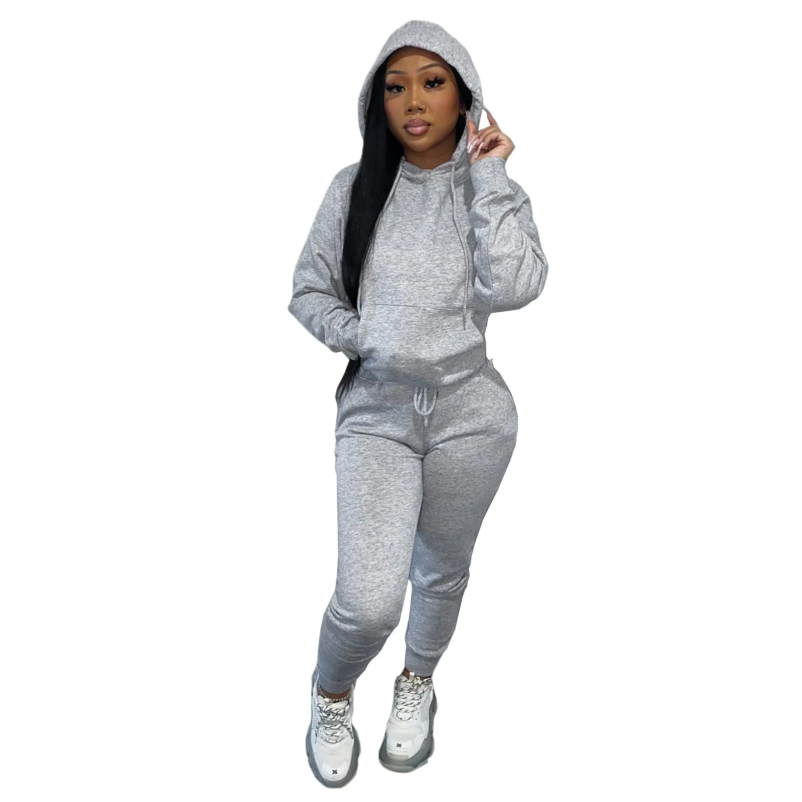 2 Piece Cotton Two Piece Pants Set Women Fall Winter Two Pieces Jogger Tracksuit Set Women Sweatshirt Set