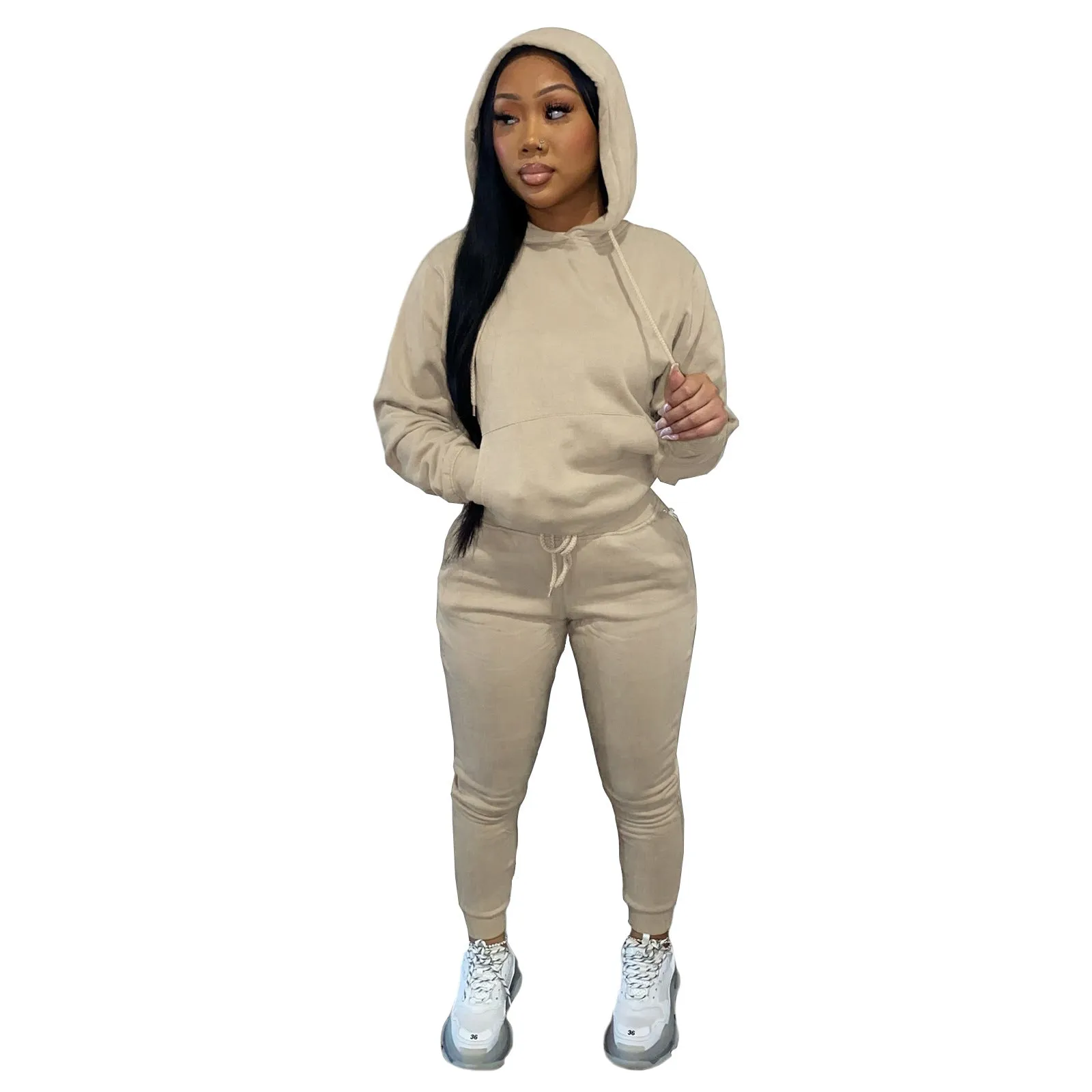 2 Piece Cotton Two Piece Pants Set Women Fall Winter Two Pieces Jogger Tracksuit Set Women Sweatshirt Set