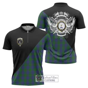 Barclay Tartan Zipper Polo Shirt with Family Crest and Military Logo Style