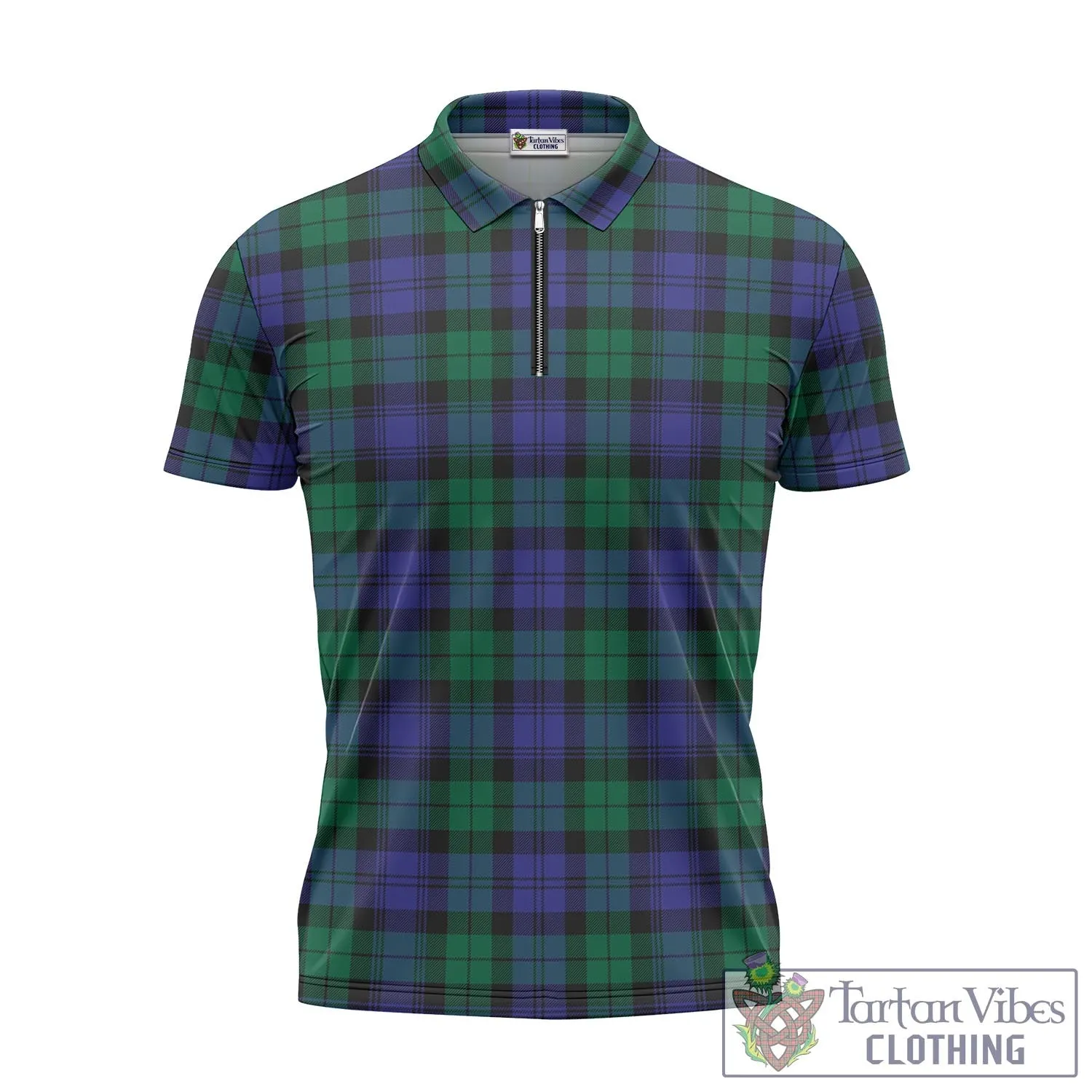 Black Watch Modern Tartan Zipper Polo Shirt