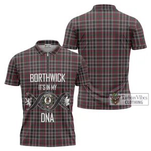 Borthwick Tartan Zipper Polo Shirt with Family Crest DNA In Me Style