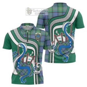 Bowie Ancient Tartan Zipper Polo Shirt with Epic Bagpipe Style