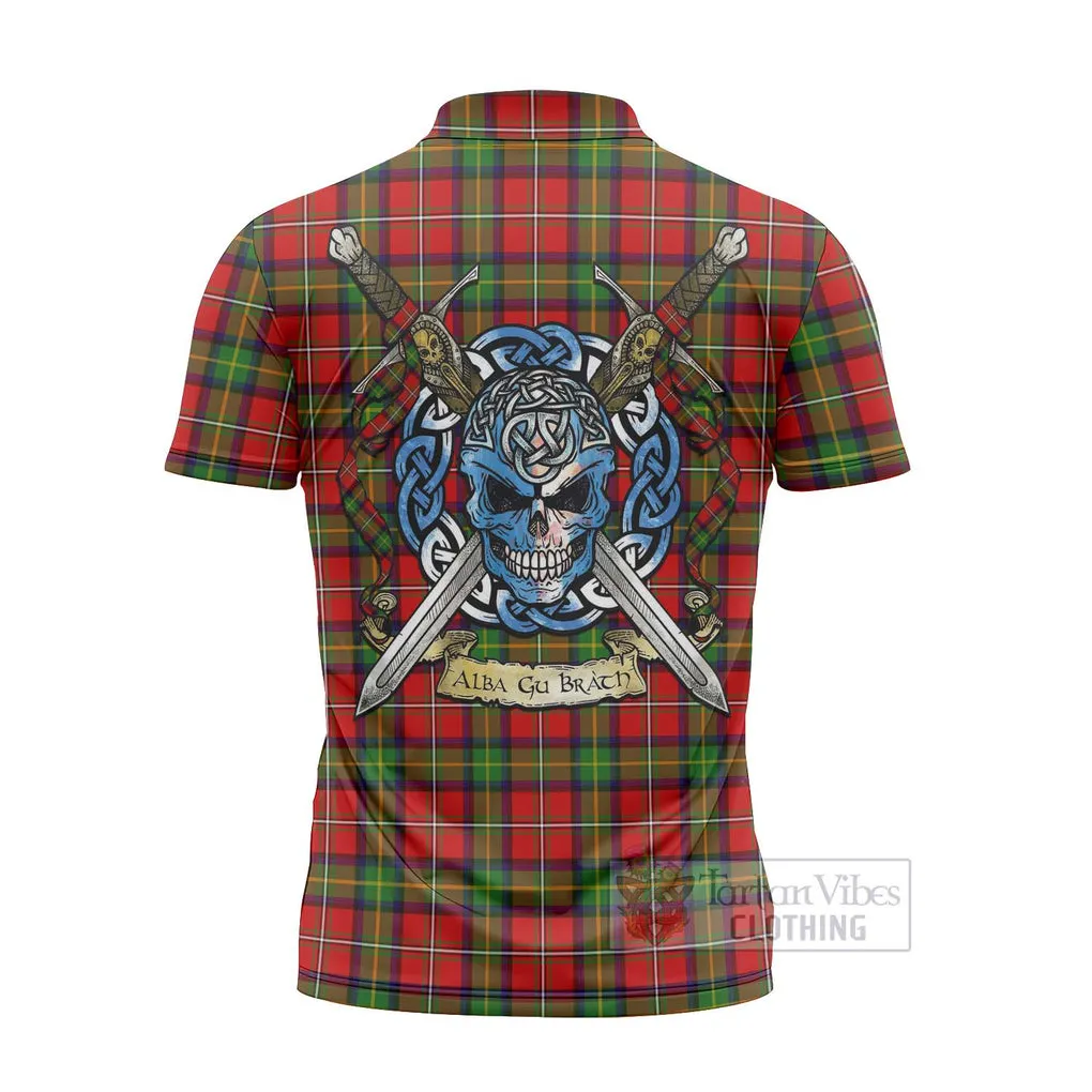 Boyd Tartan Zipper Polo Shirt with Family Crest Celtic Skull Style