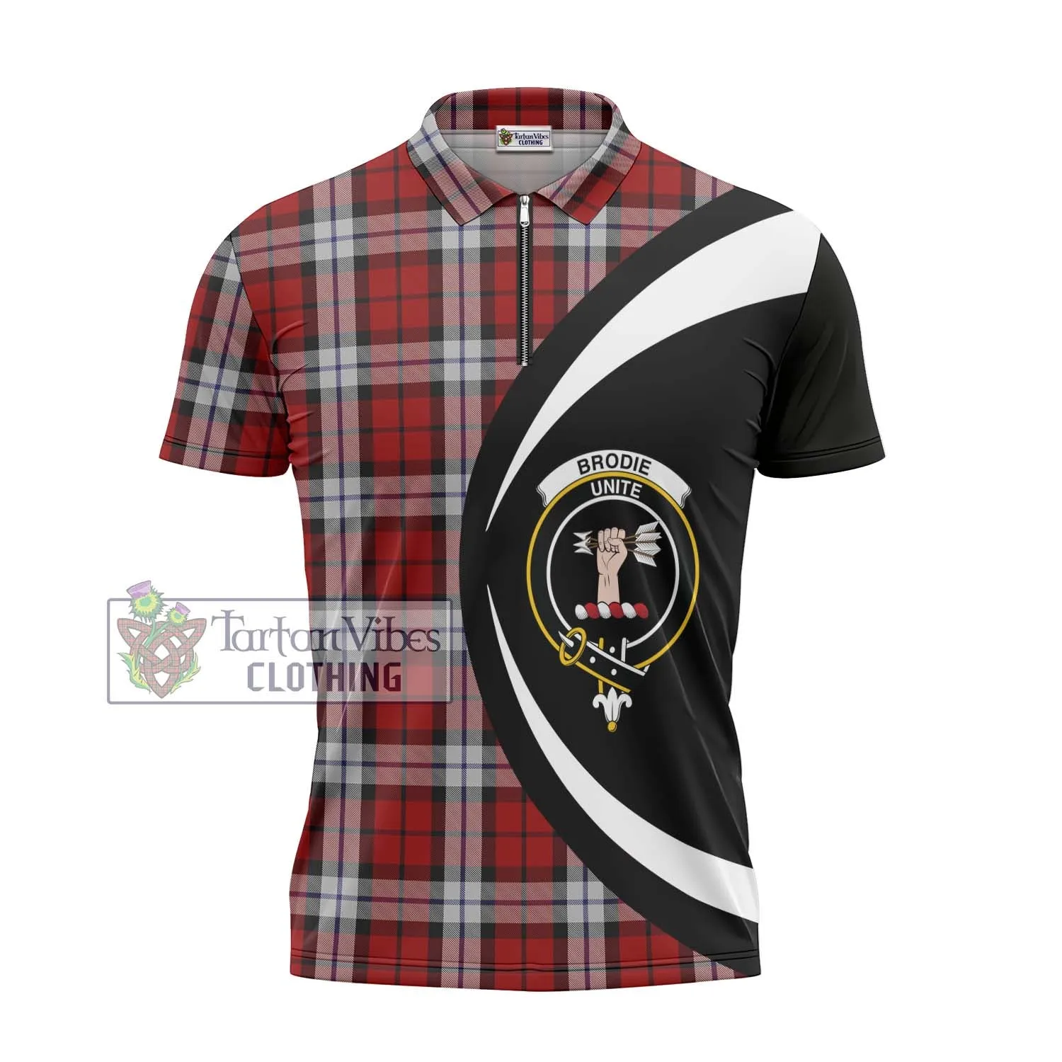 Brodie Dress Tartan Zipper Polo Shirt with Family Crest Circle Style