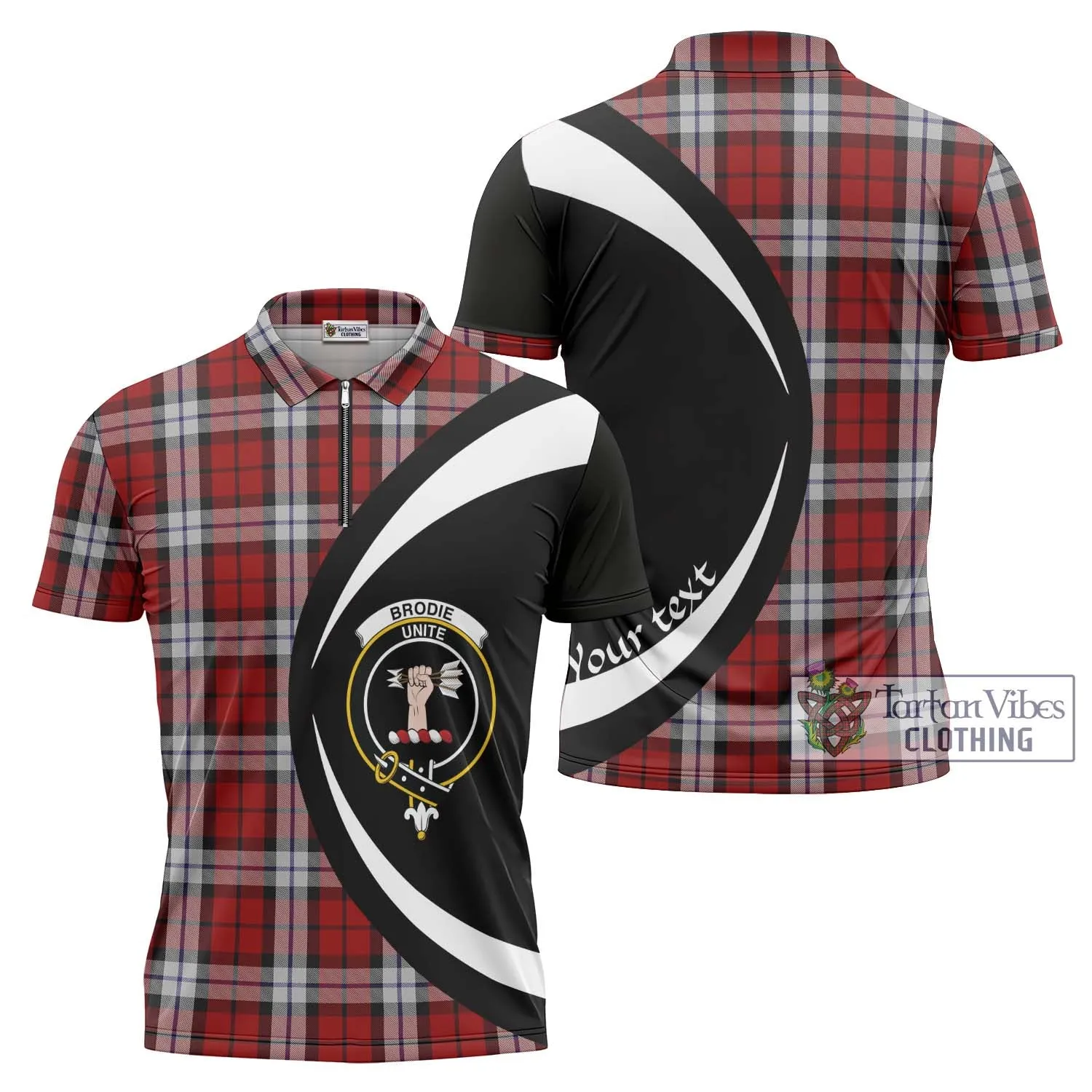 Brodie Dress Tartan Zipper Polo Shirt with Family Crest Circle Style