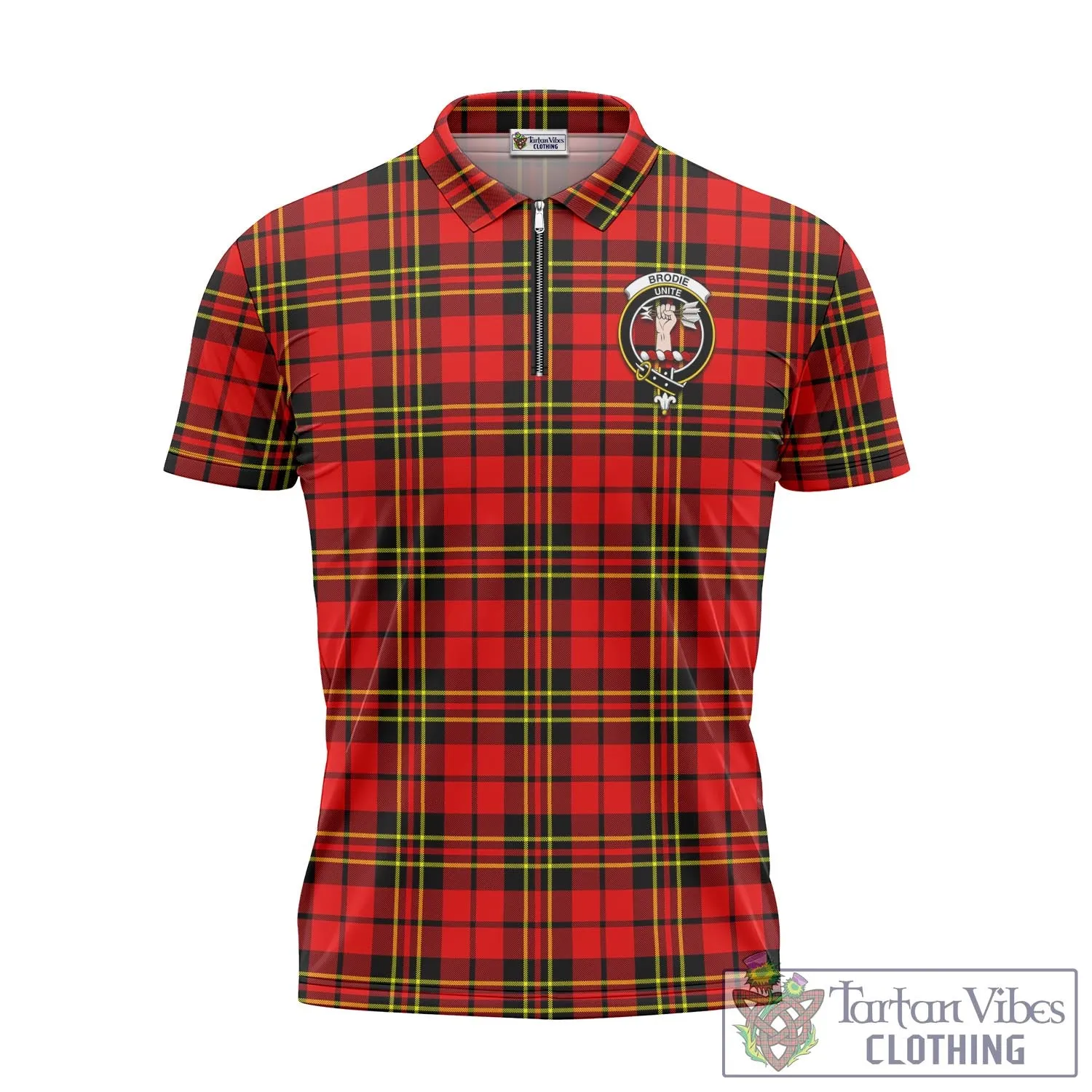 Brodie Modern Tartan Zipper Polo Shirt with Family Crest