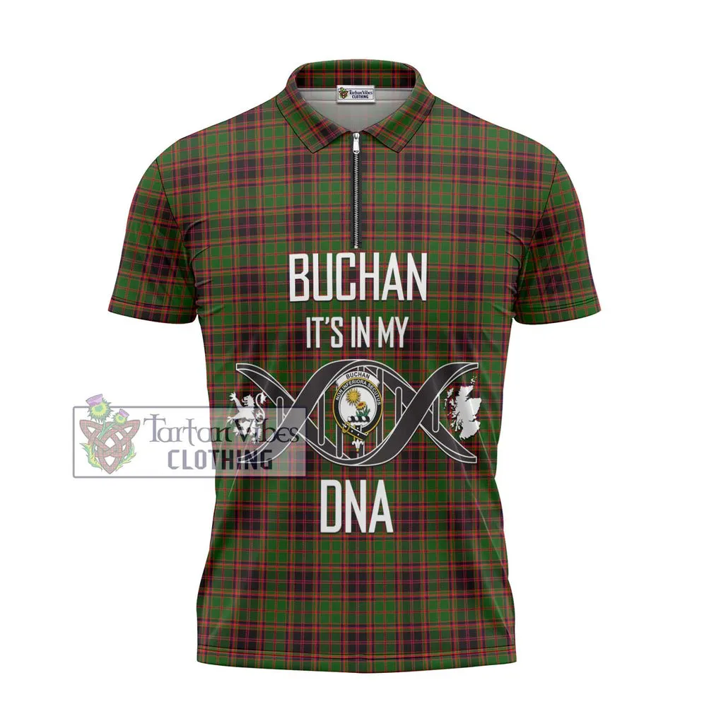 Buchan Tartan Zipper Polo Shirt with Family Crest DNA In Me Style