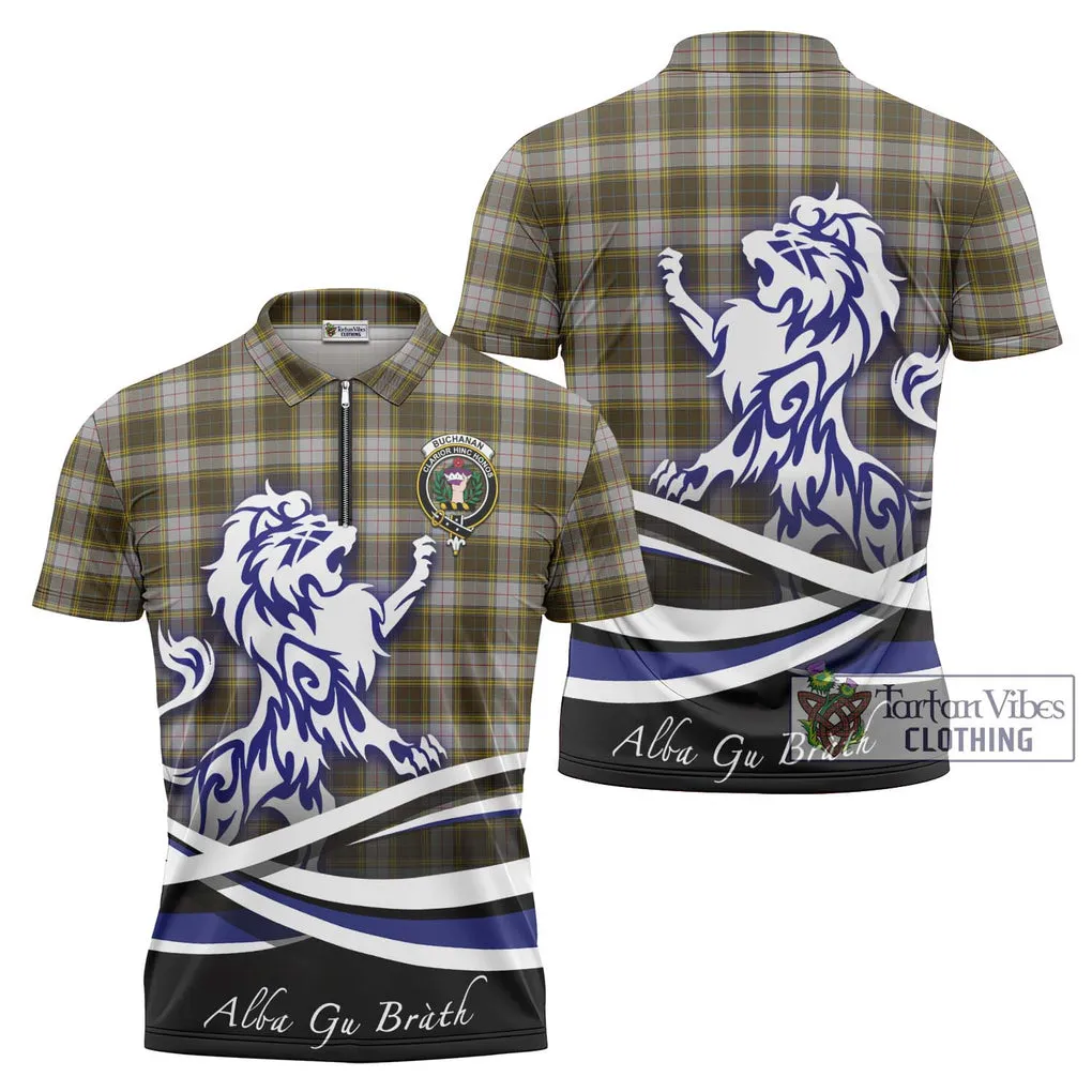 Buchanan Dress Tartan Zipper Polo Shirt with Alba Gu Brath Regal Lion Emblem