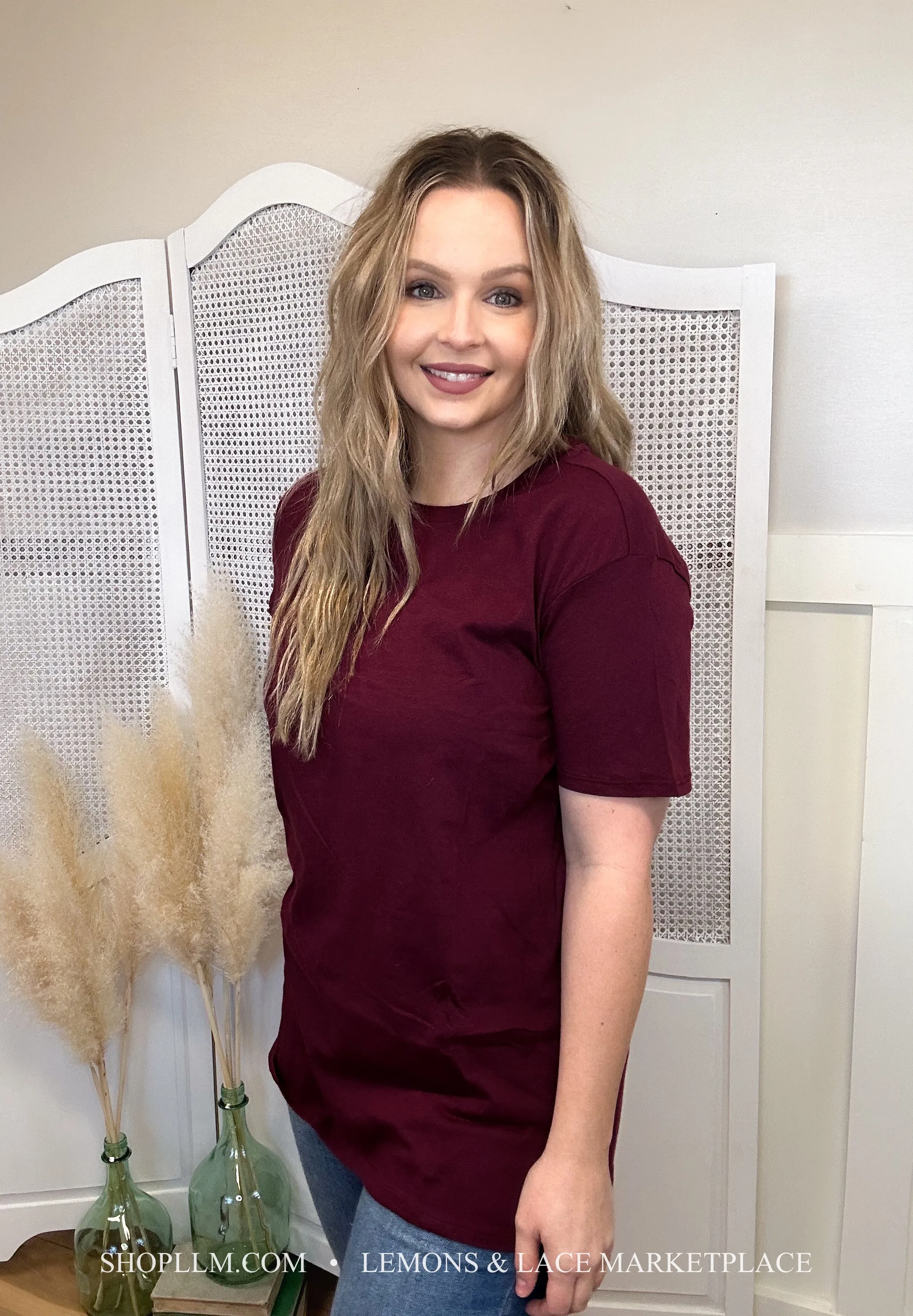 Burgundy Better Than Basic Boyfriend Tee Round Neck