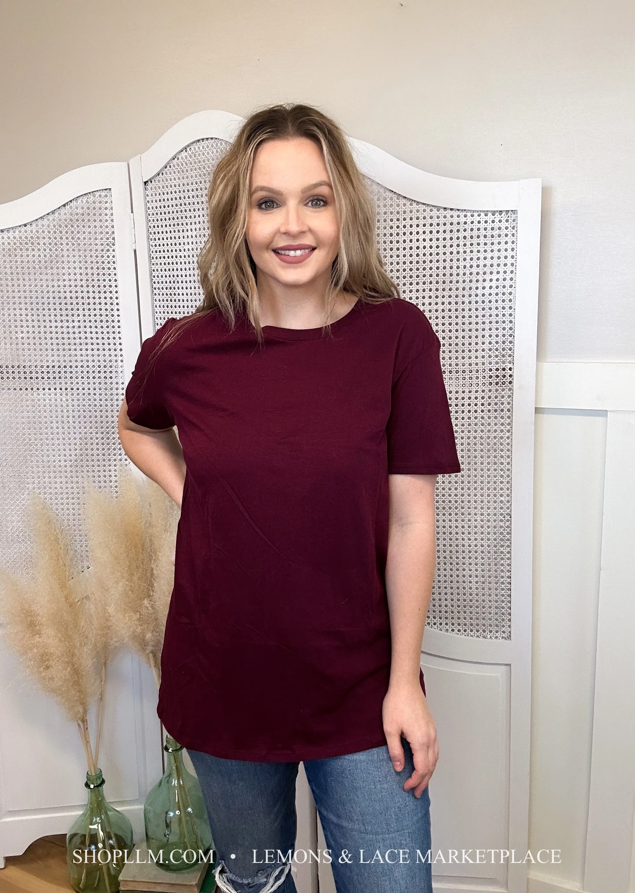 Burgundy Better Than Basic Boyfriend Tee Round Neck