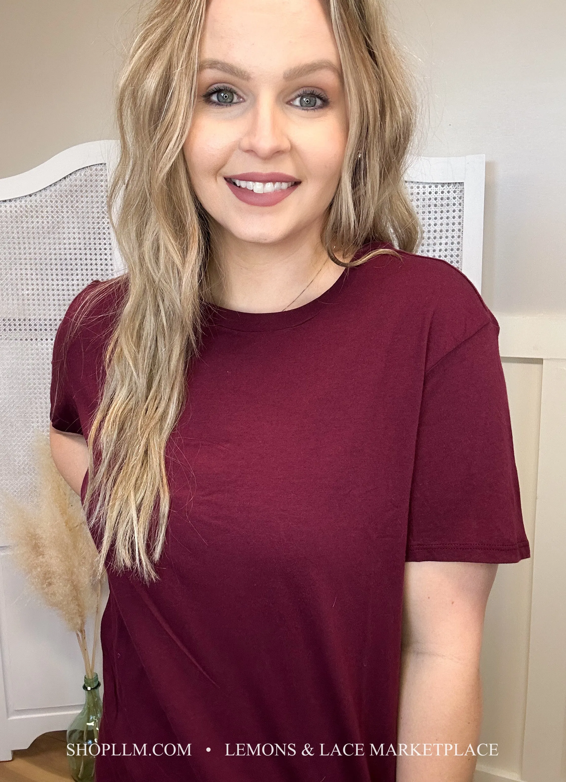 Burgundy Better Than Basic Boyfriend Tee Round Neck