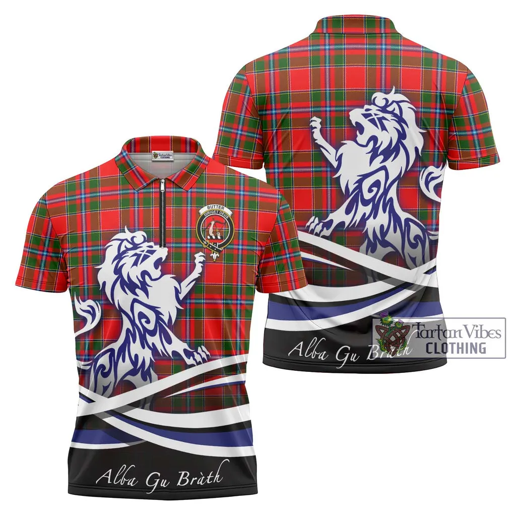 Butter Tartan Zipper Polo Shirt with Alba Gu Brath Regal Lion Emblem