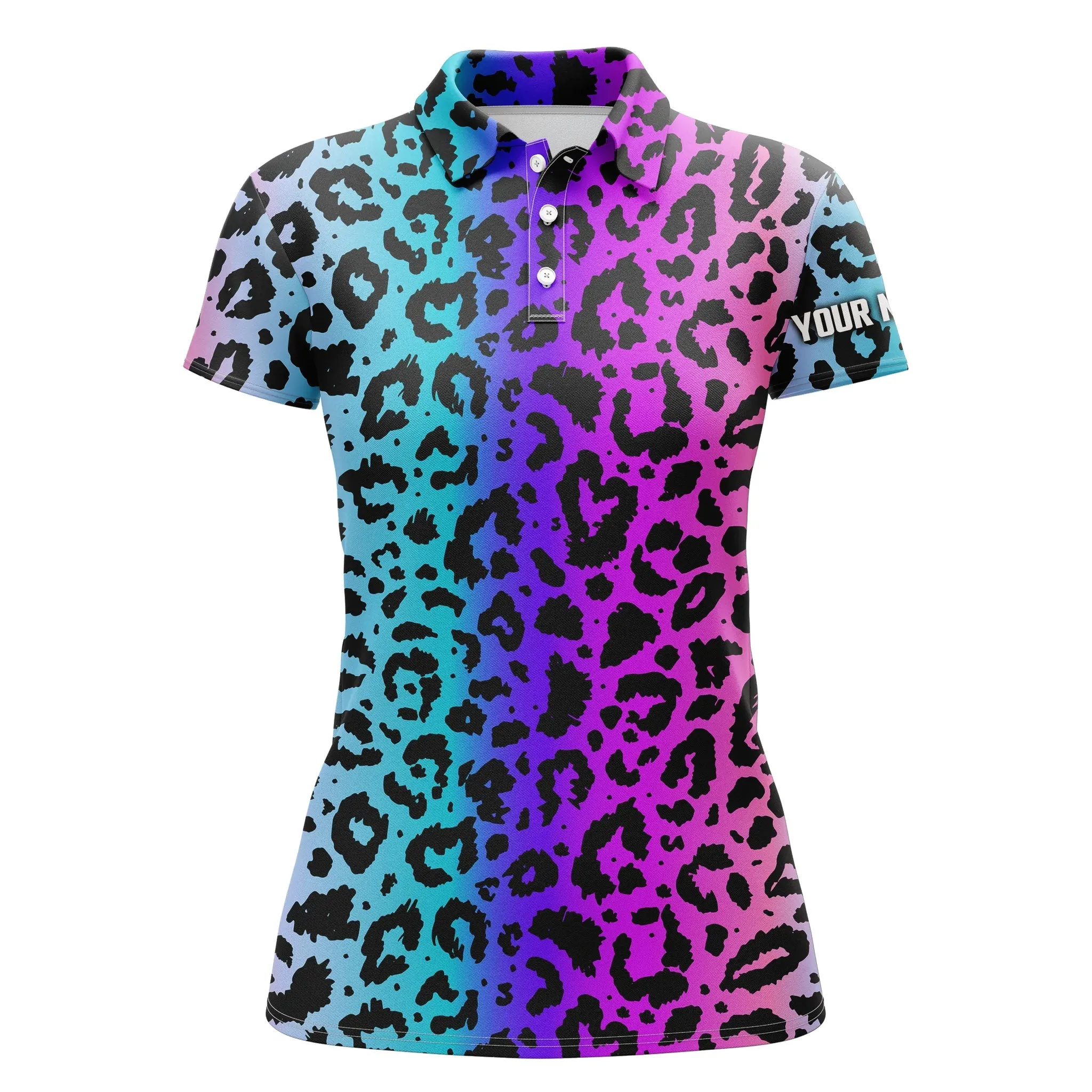 Colorful Neon Rainbow Leopard Custom Women Golf Polo Shirts, Team Golf Shirt Gift For Golf Lovers