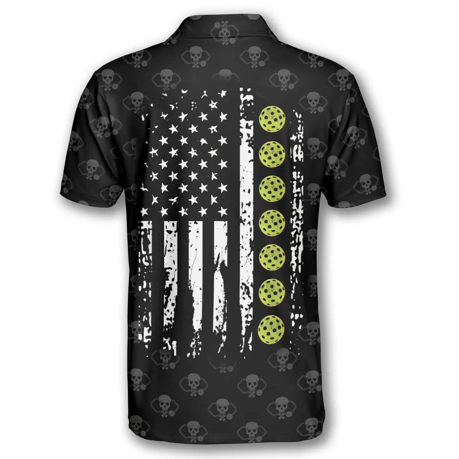 Custom Name Skull Pattern American Flag Custom Pickleball Polo Shirts for Men