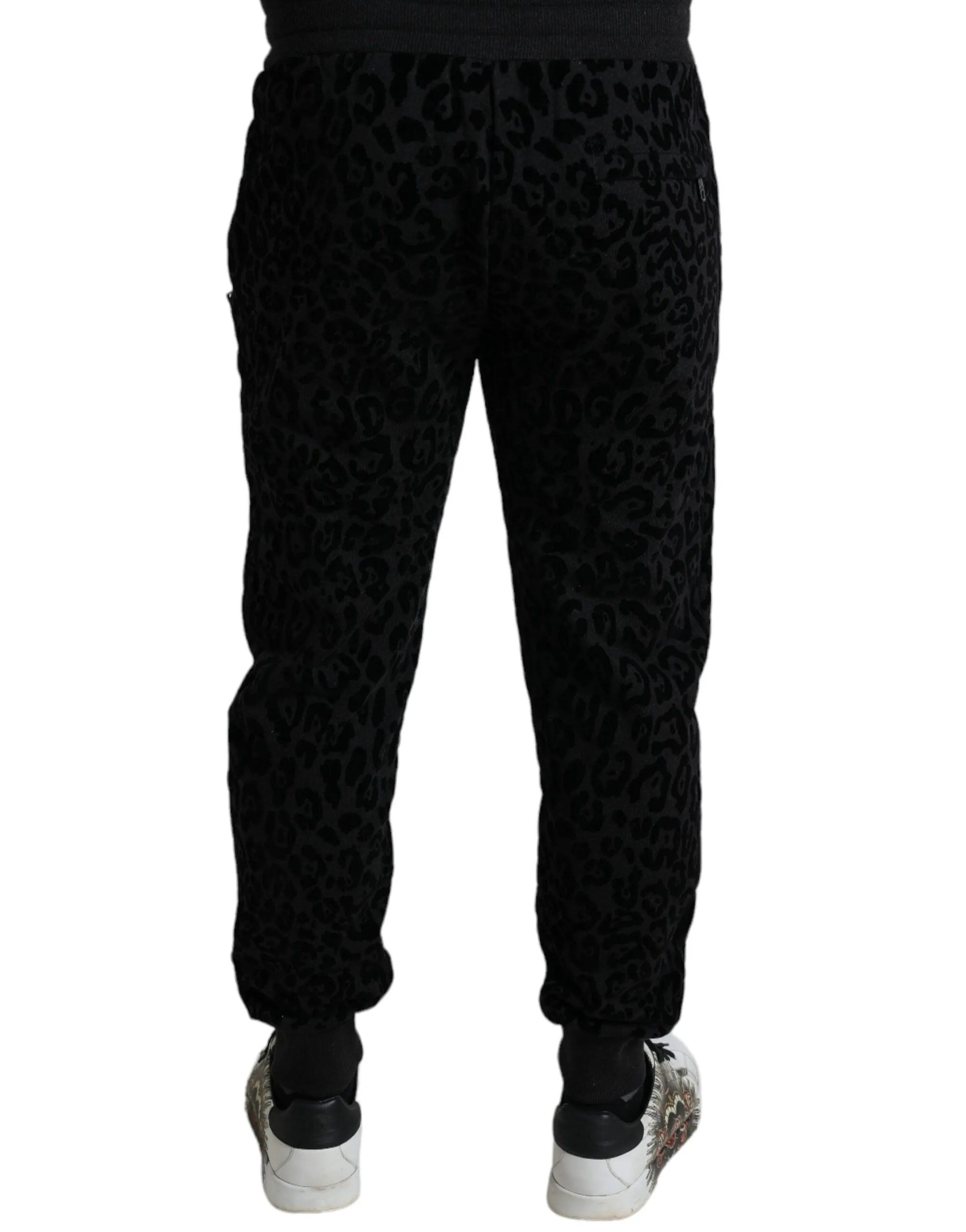 Dolce & Gabbana Black Leopard Cotton Slim Fit Jogger Pants