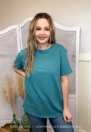 Dusty Teal Better Than Basic Boyfriend Tee Round Neck