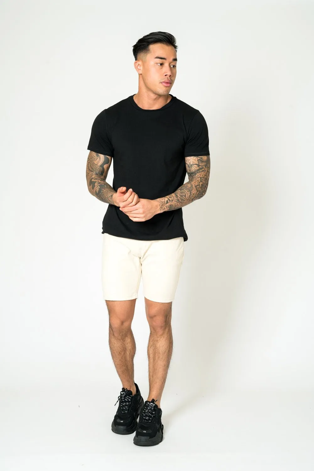 Ecru Slim-Fit Denim Shorts