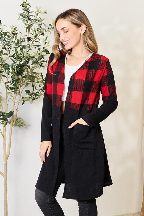 Full Size Plaid Open Front Cardigan