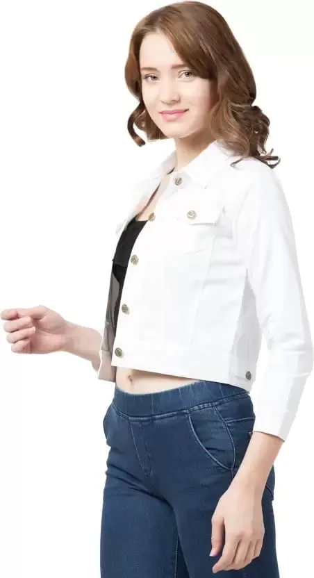 FUNDAY FASHION Women Solid Casual Cotton Blend Jacket (X-Large, White)