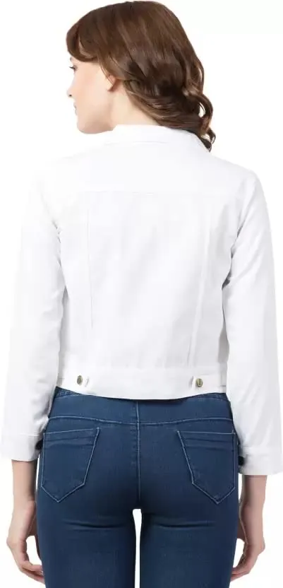 FUNDAY FASHION Women Solid Casual Cotton Blend Jacket (X-Large, White)