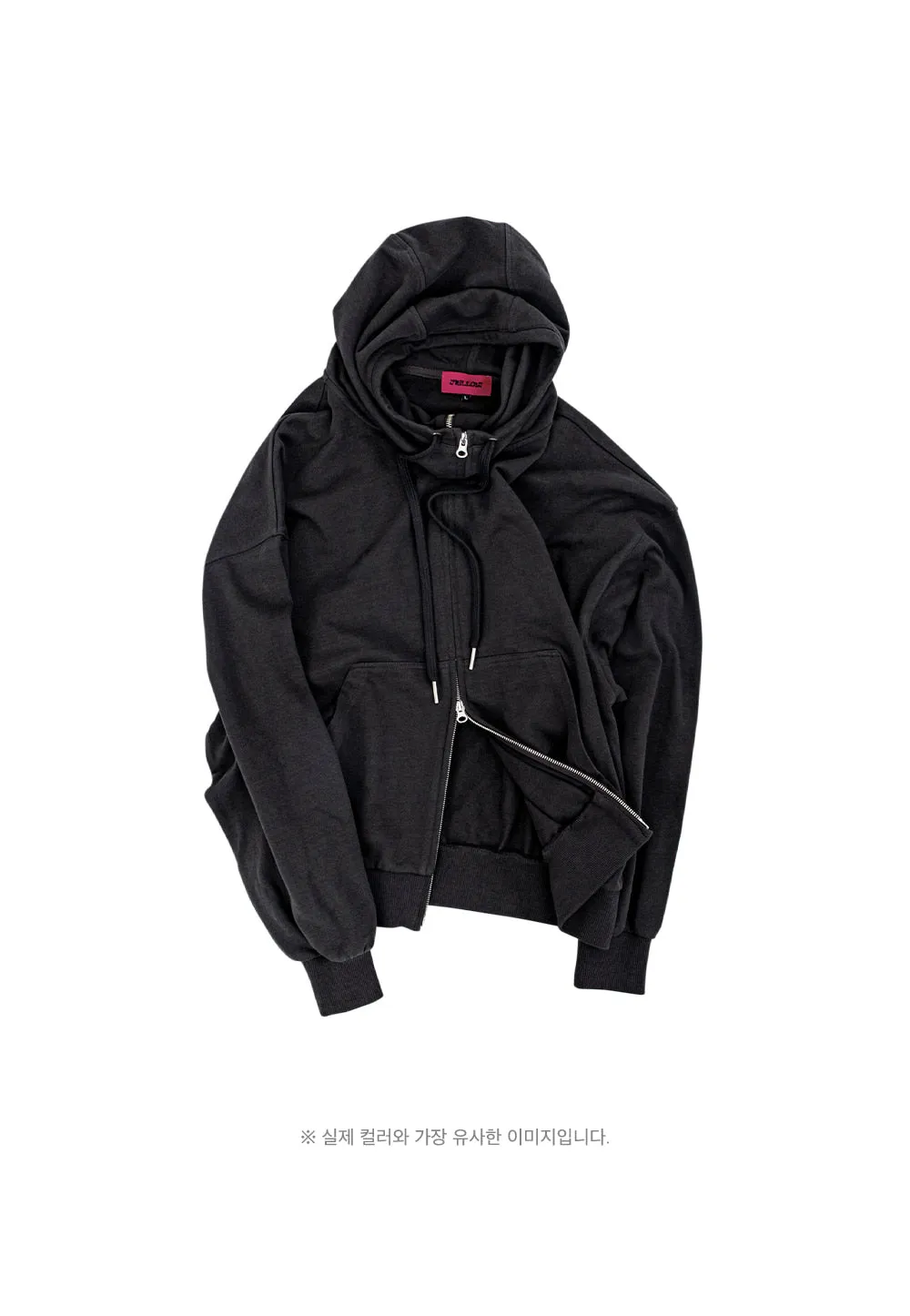 High neck overfit hood zip-up charcoal