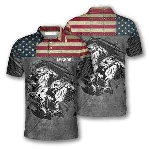 Horse Racing Retro American Flag Custom Equestrian Shirts for Men