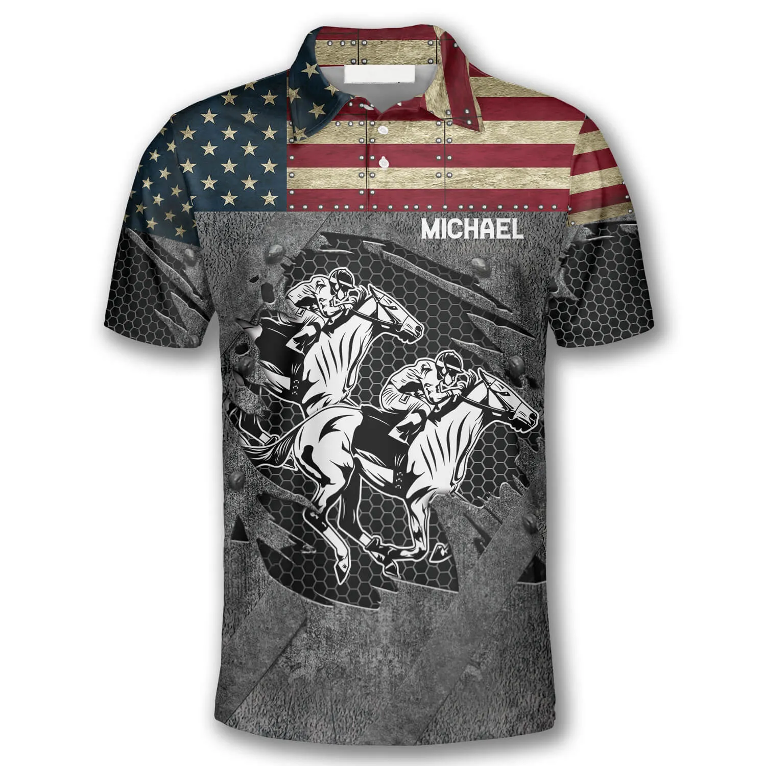 Horse Racing Retro American Flag Custom Equestrian Shirts for Men