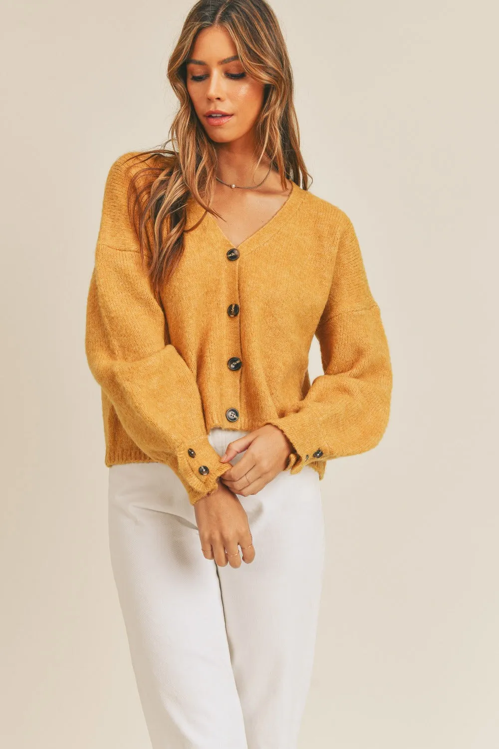 Kylie Mustard Long Sleeve Button Down Sweater Cardigan