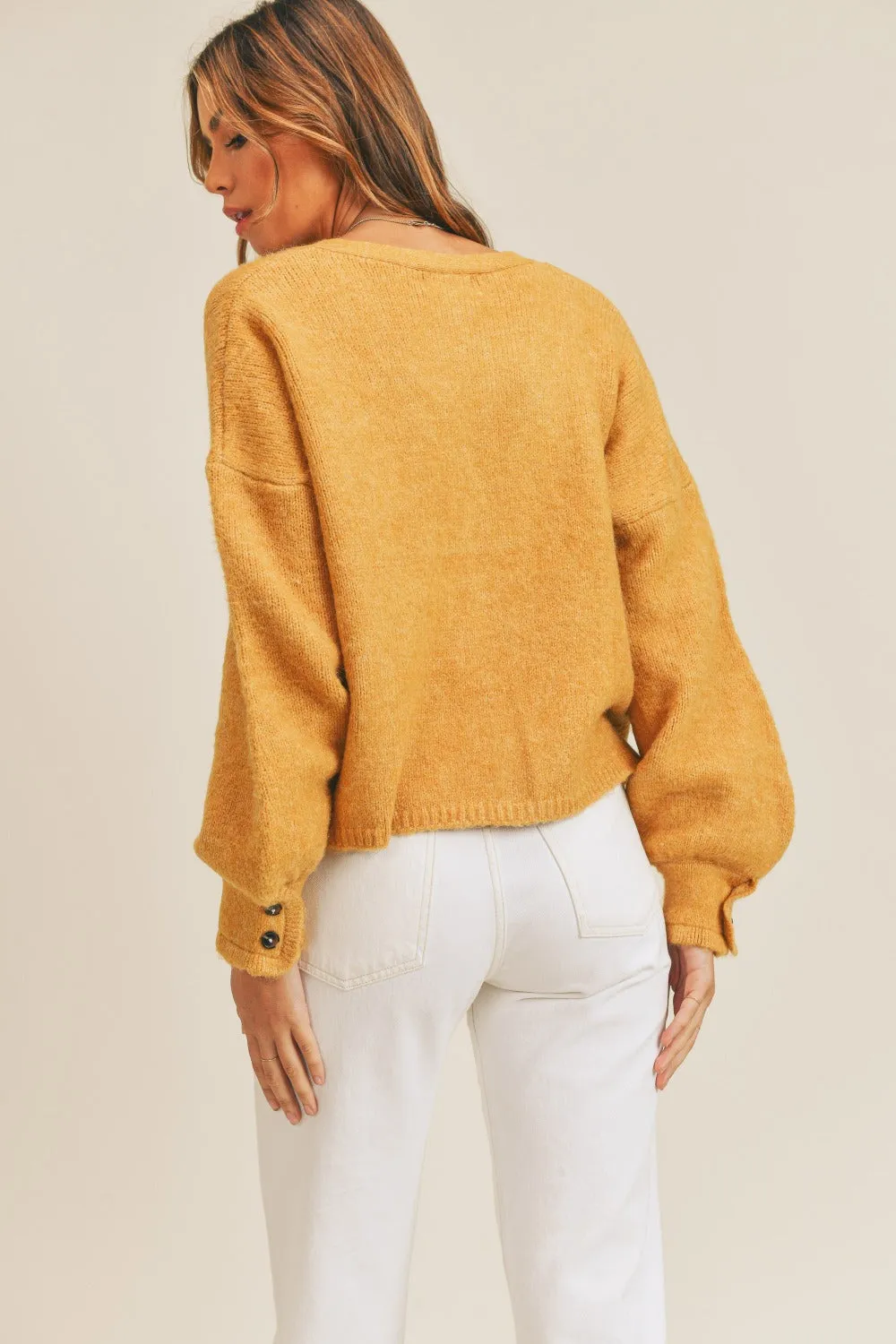 Kylie Mustard Long Sleeve Button Down Sweater Cardigan