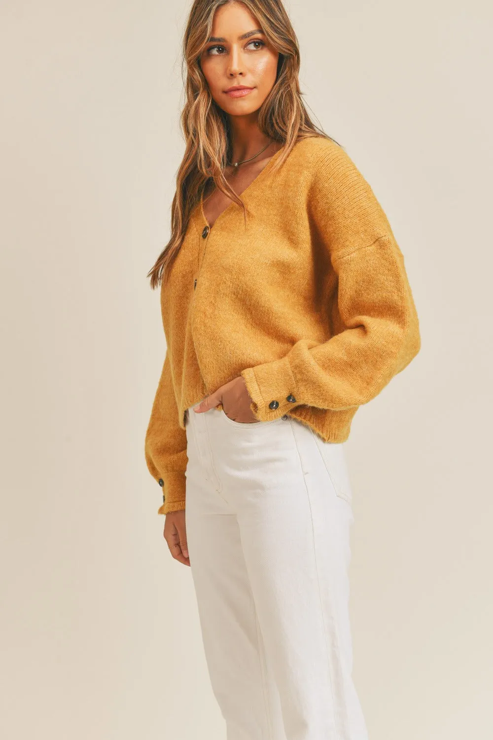 Kylie Mustard Long Sleeve Button Down Sweater Cardigan