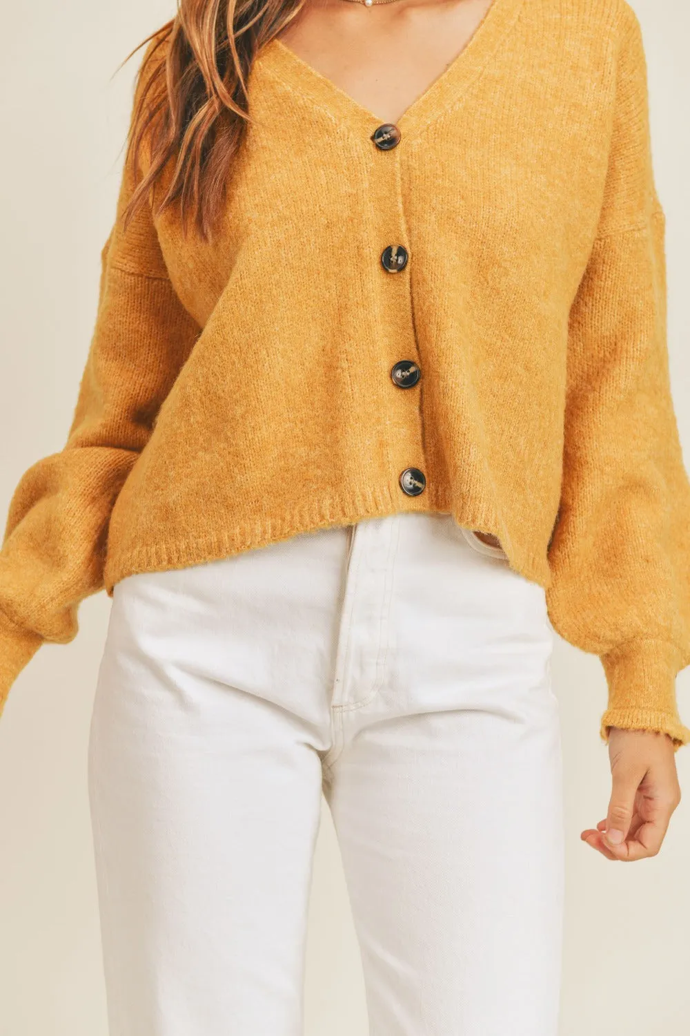 Kylie Mustard Long Sleeve Button Down Sweater Cardigan