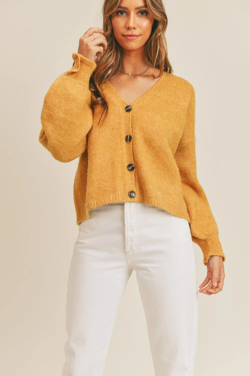 Kylie Mustard Long Sleeve Button Down Sweater Cardigan