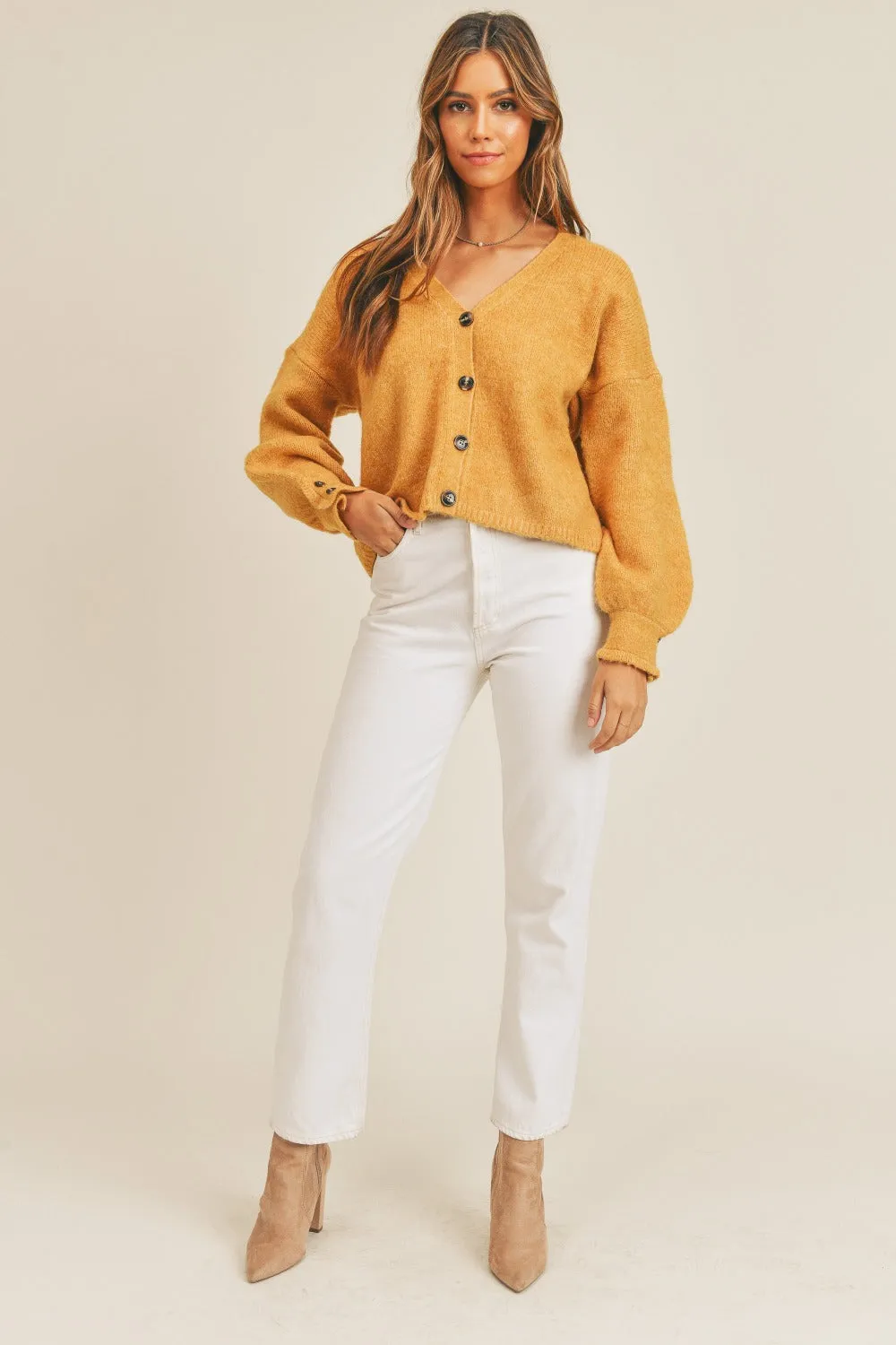 Kylie Mustard Long Sleeve Button Down Sweater Cardigan