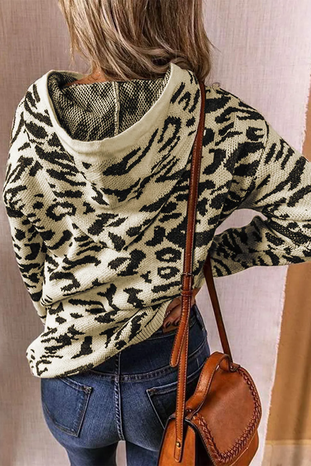 Leopard Sweater Hoodie - Khaki