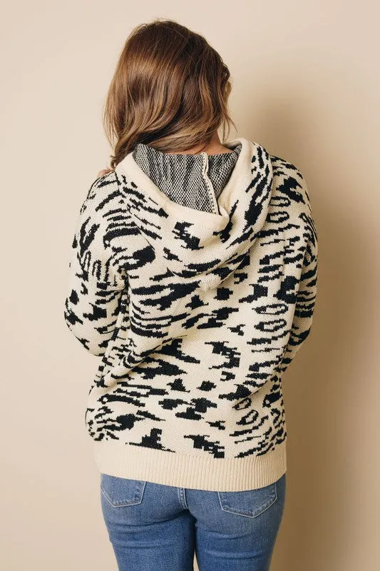 Leopard Sweater Hoodie - Khaki