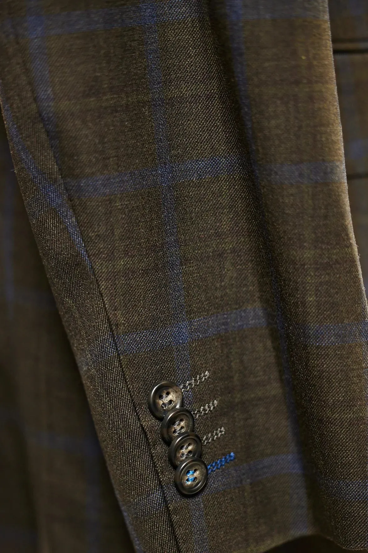 Modern Fit Chocolate and Blue Windowpane Sport Jacket B-M4