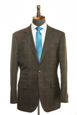 Modern Fit Chocolate and Blue Windowpane Sport Jacket B-M4