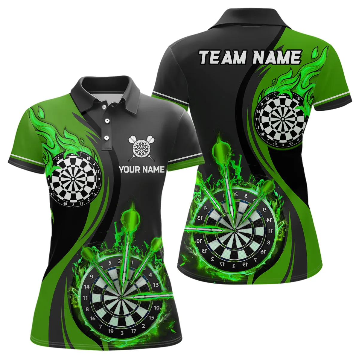 Multi Color Fire Flame Womens Darts Polo Shirt Custom Polo Shirts For Dart Lovers