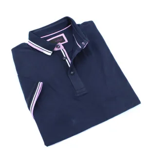 Navy Polo With White And Pink Trim