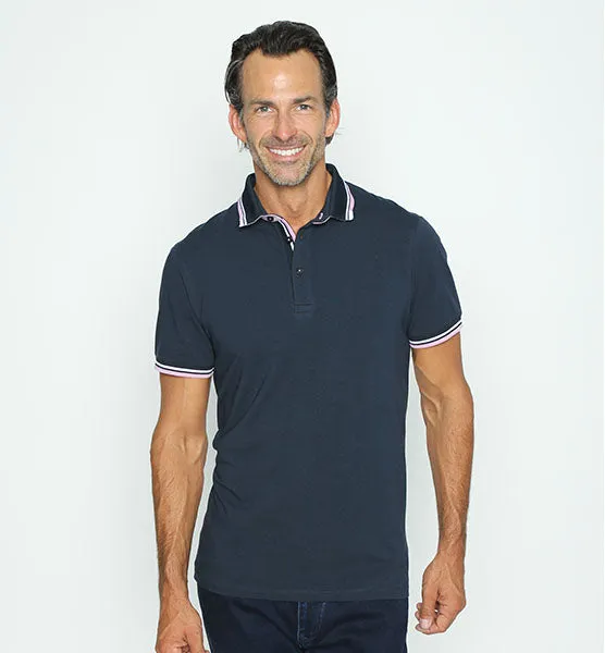 Navy Polo With White And Pink Trim