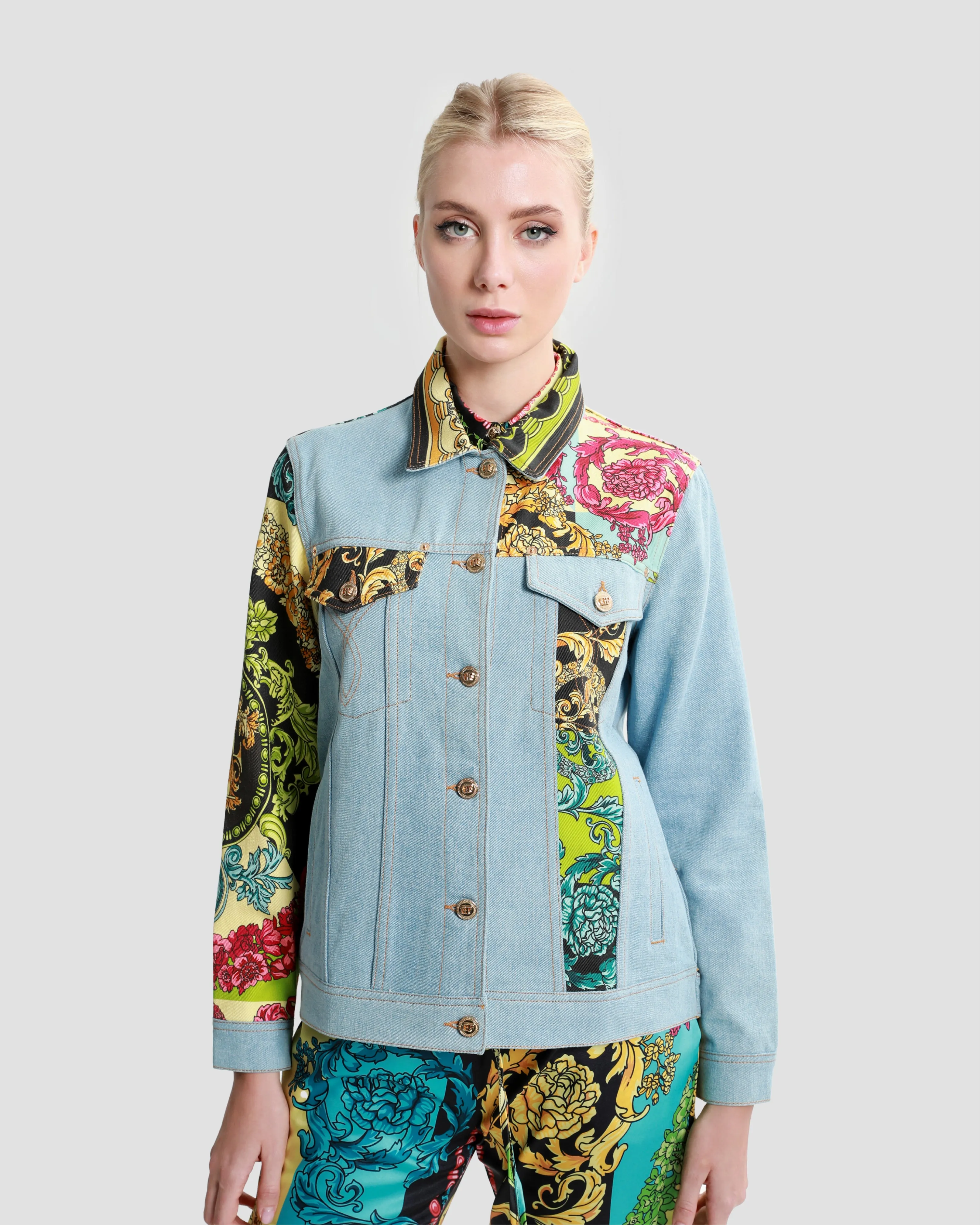 Ornate Color-Block Patchwork Denim Jacket