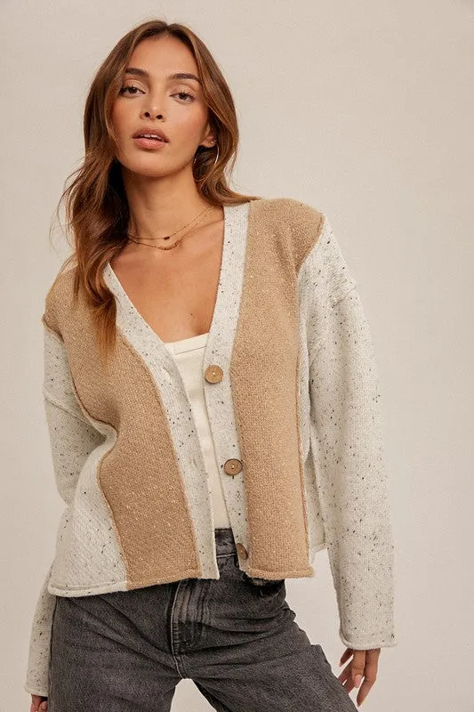 Oversized Textured Color Block Cardigan