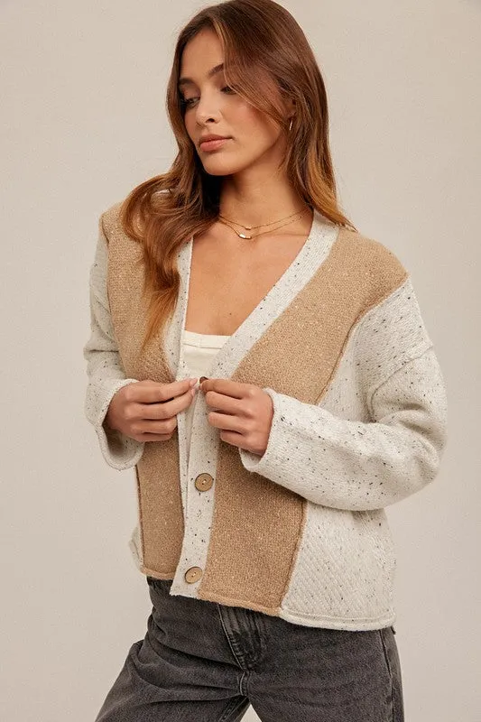 Oversized Textured Color Block Cardigan