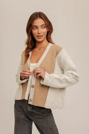 Oversized Textured Color Block Cardigan