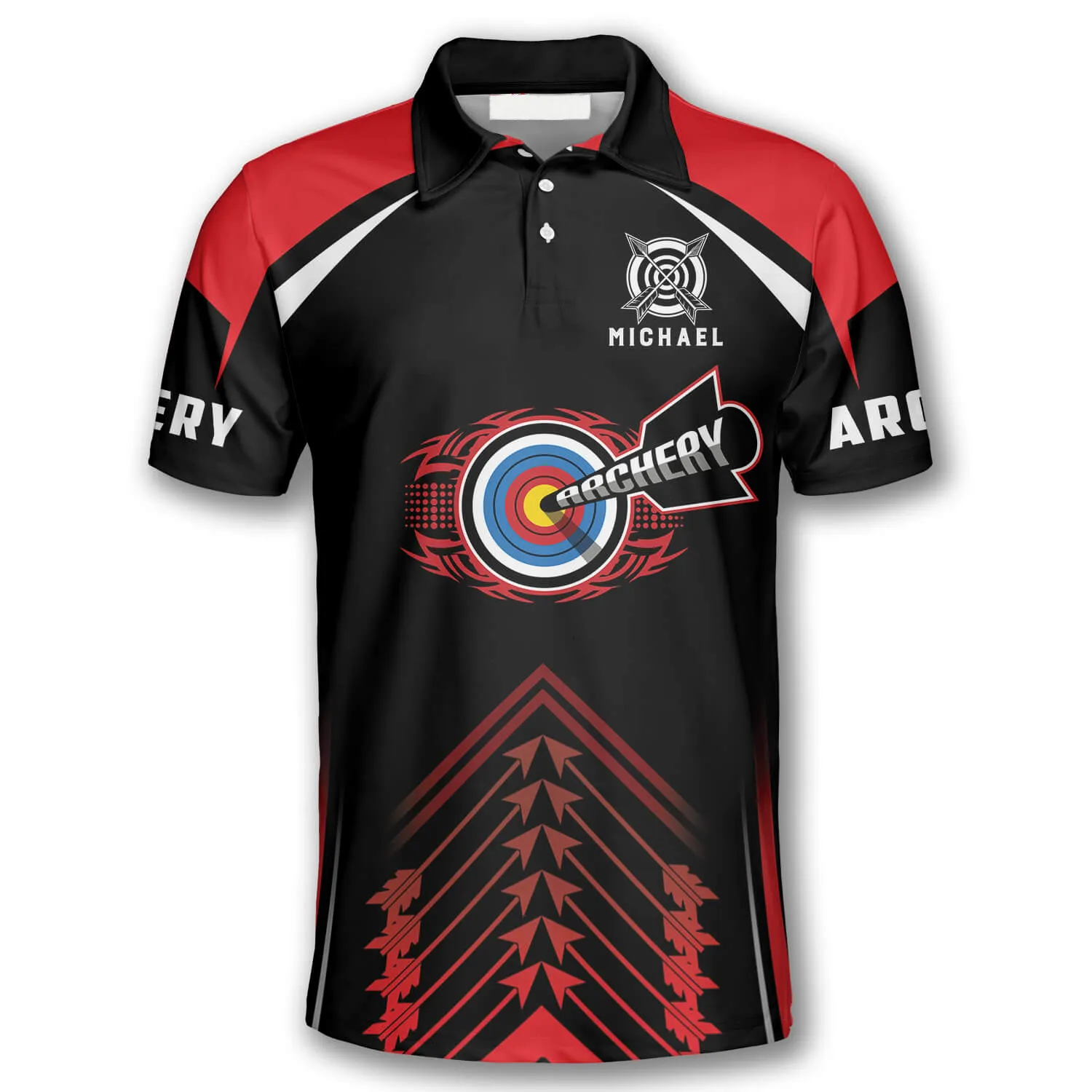 Personalized Archery Red Black Version Custom Archery Polo Shirts for Men