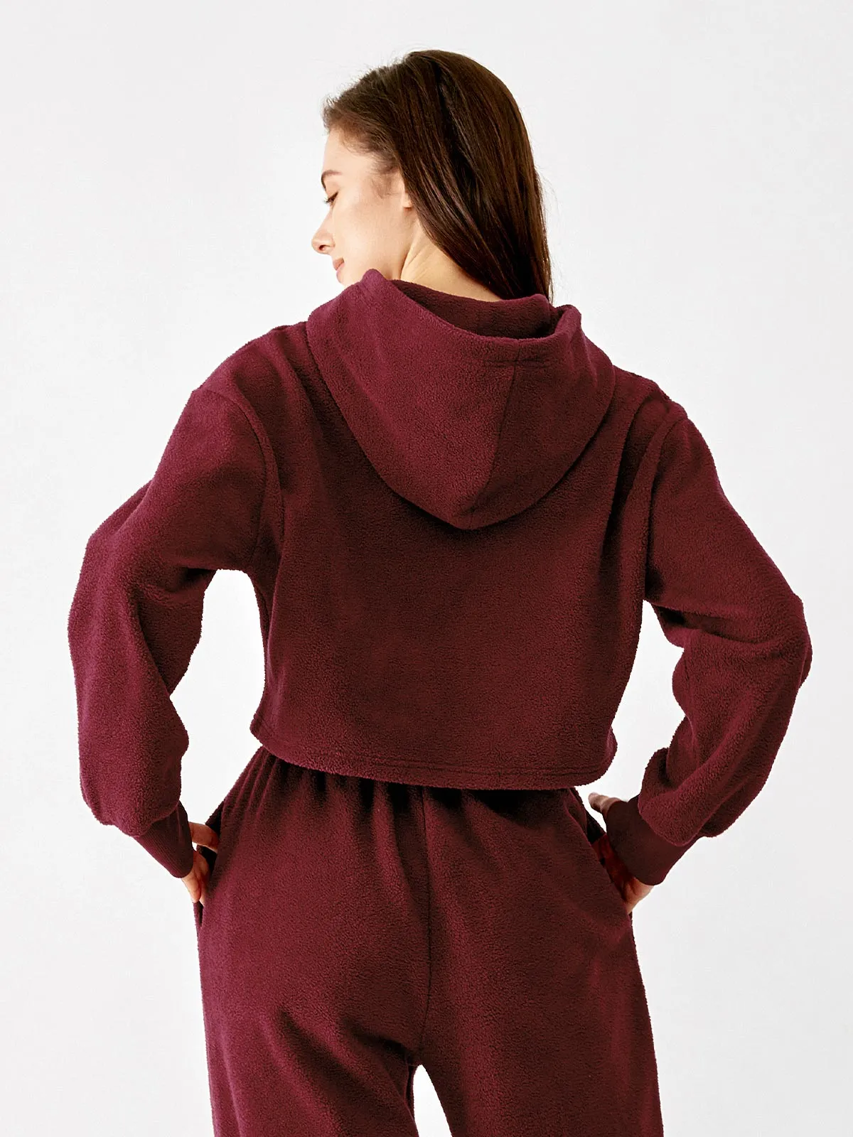 Polar Fleece Drop Shoulder Cropped Hoodie