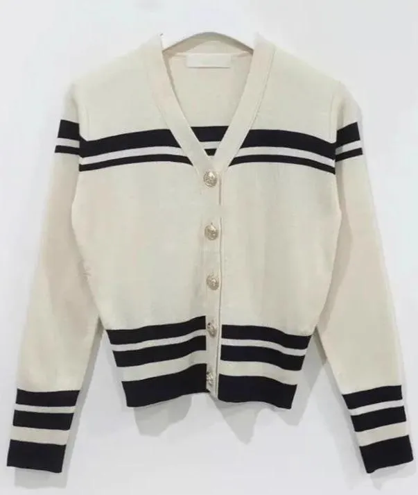 Pre Order:  Striped Slim Fit Knitted Cardigan